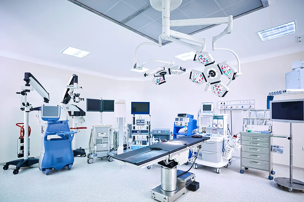 Doctors discussing patient care in modern hospital facility